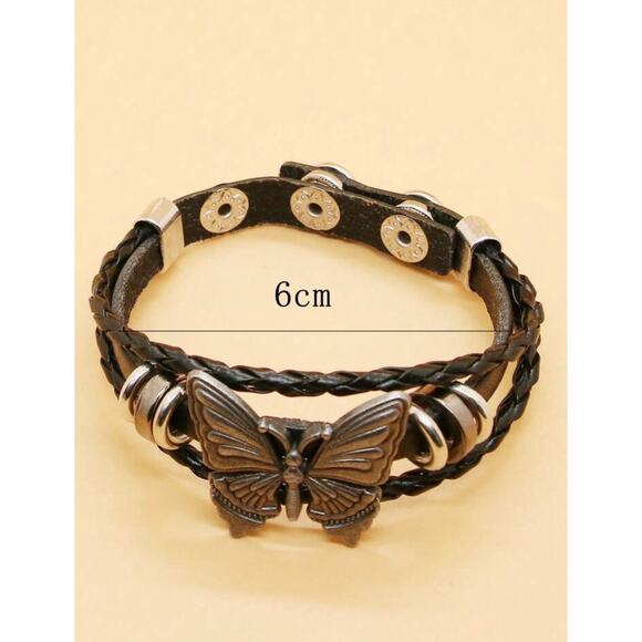 Fashion Retro PU Polyurethane Butterfly Detail Braided String Bracelet For Women - Picture 5 of 5